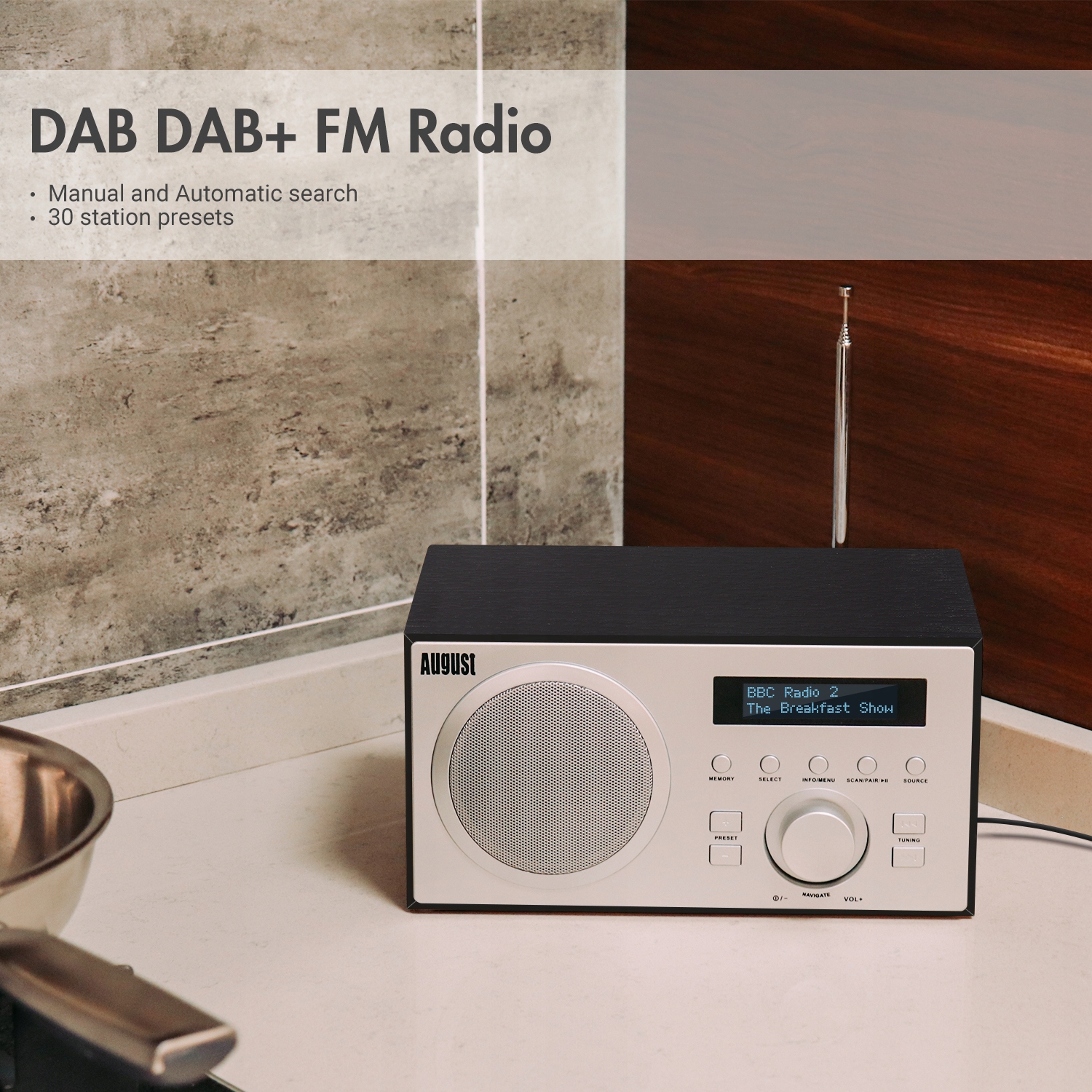 Radio budzik głośnik Bluetooth DAB+ FM USB AUX August MB420B Marka August
