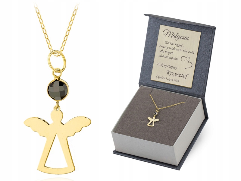 

Złoty Naszyjnik pr.585 Aniołek z Cyrkonią + Grawer