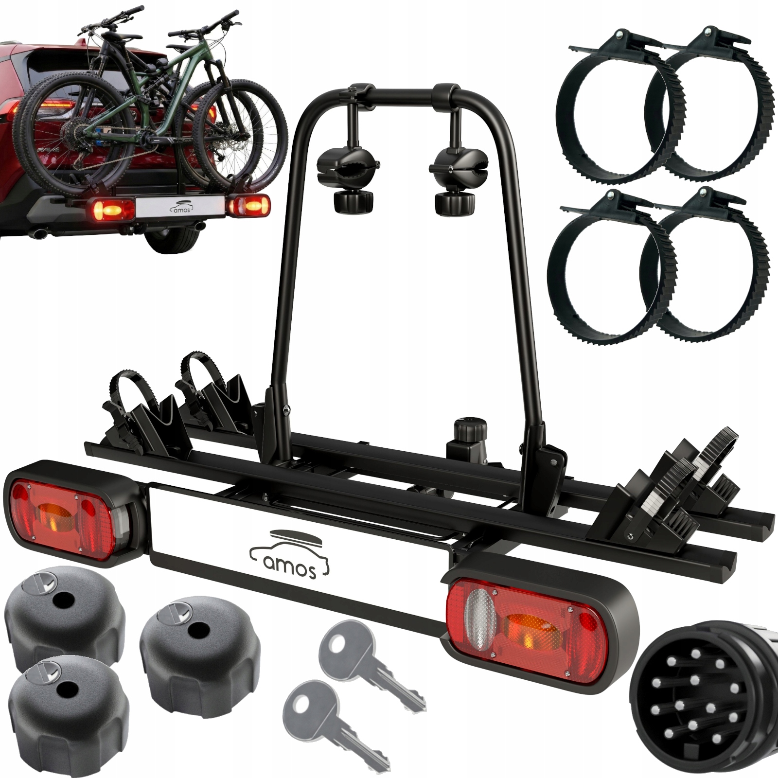 Platforma rowerowa bagażnik na hak AMOS GIRO 2 na 2 rowery - 13 PIN czarna