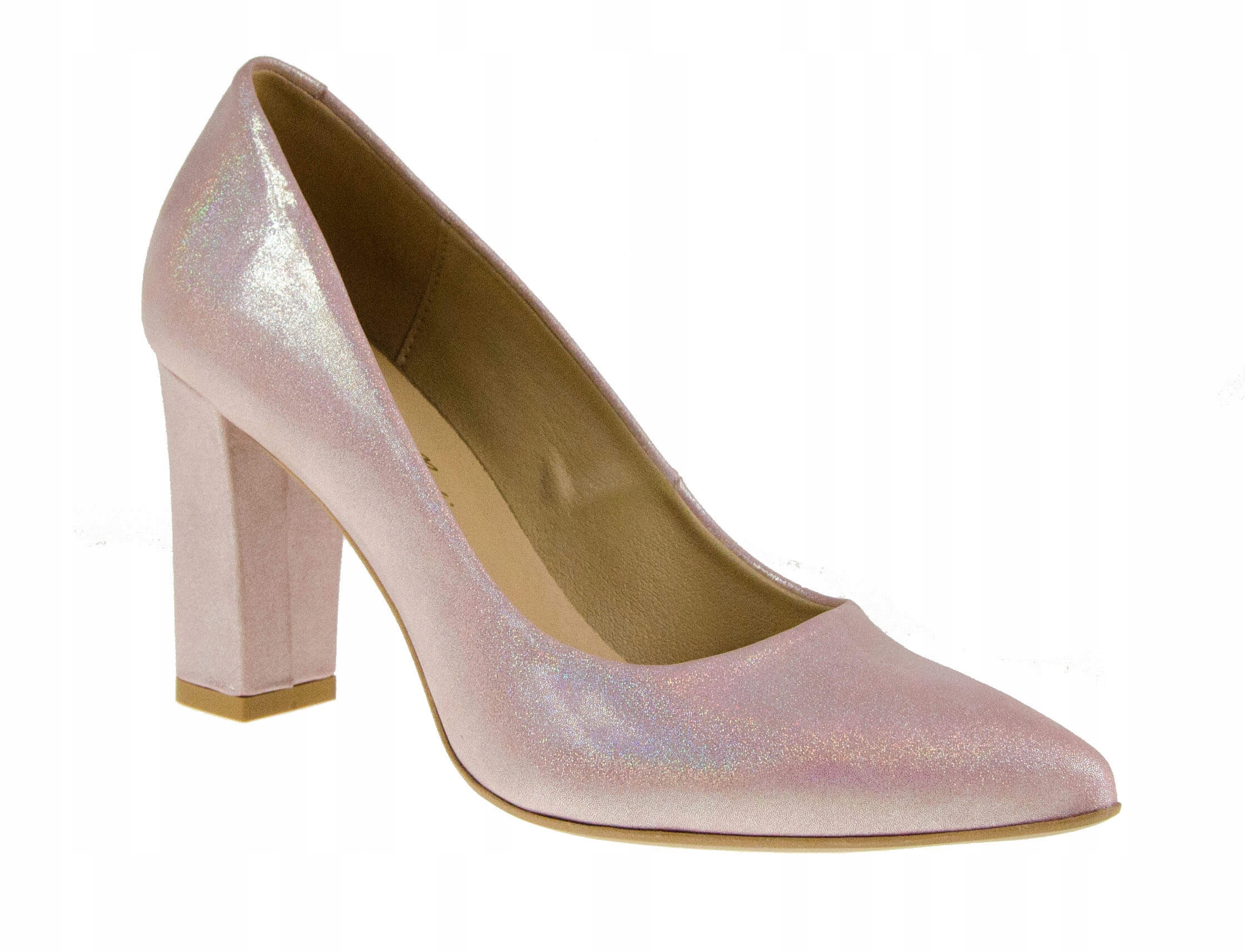 

LaRoni E453 Czółenka Słupek Skóra Pudrowy Róż