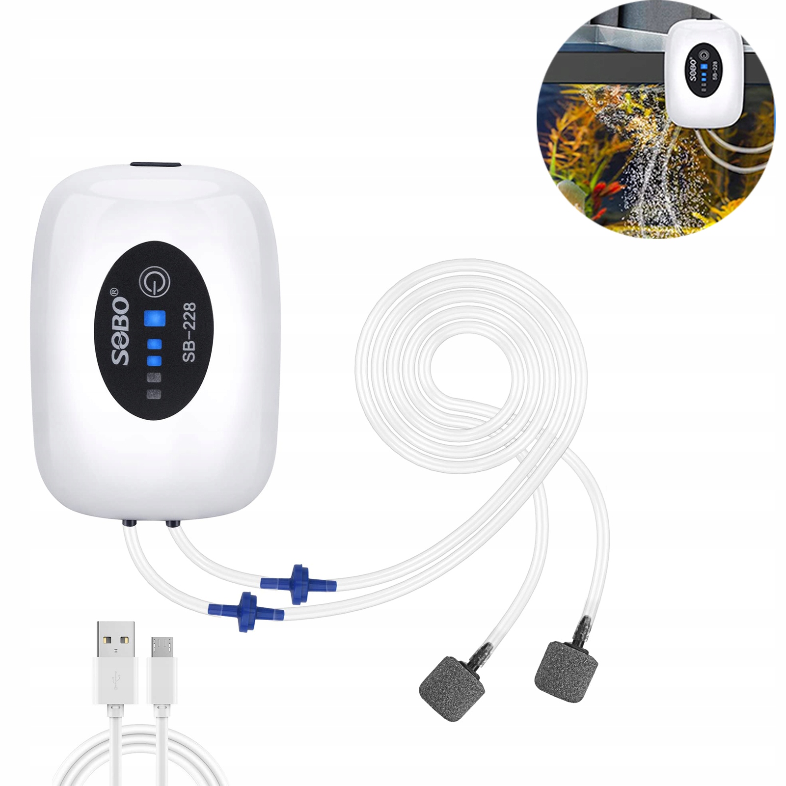 Levně Přenosný Provzdušňovač, Akvarijní Vzduchová Pumpa 4800MAH Usb