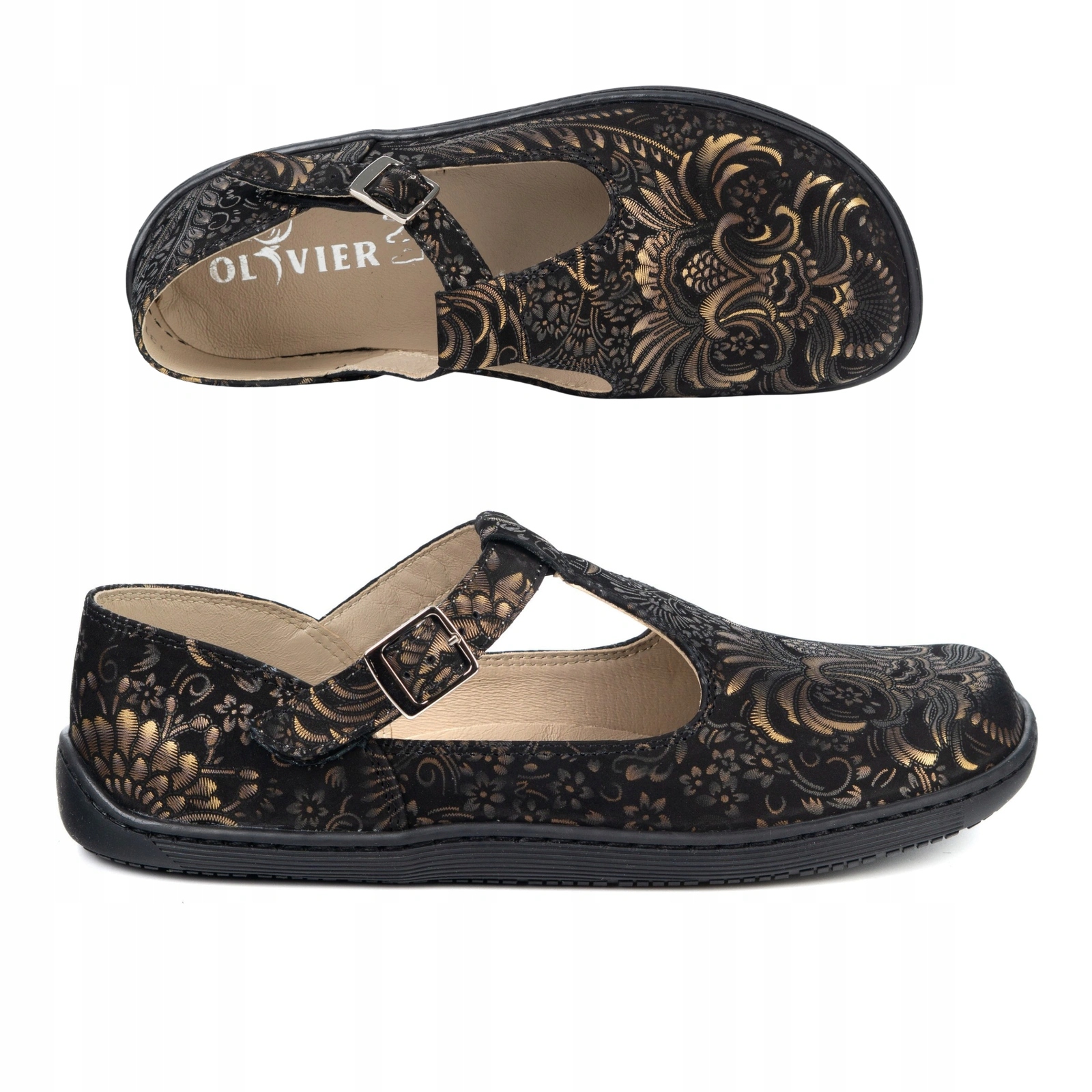 Dámské kožené barefoot boty Olivier Iria spona zlatá etnická 37