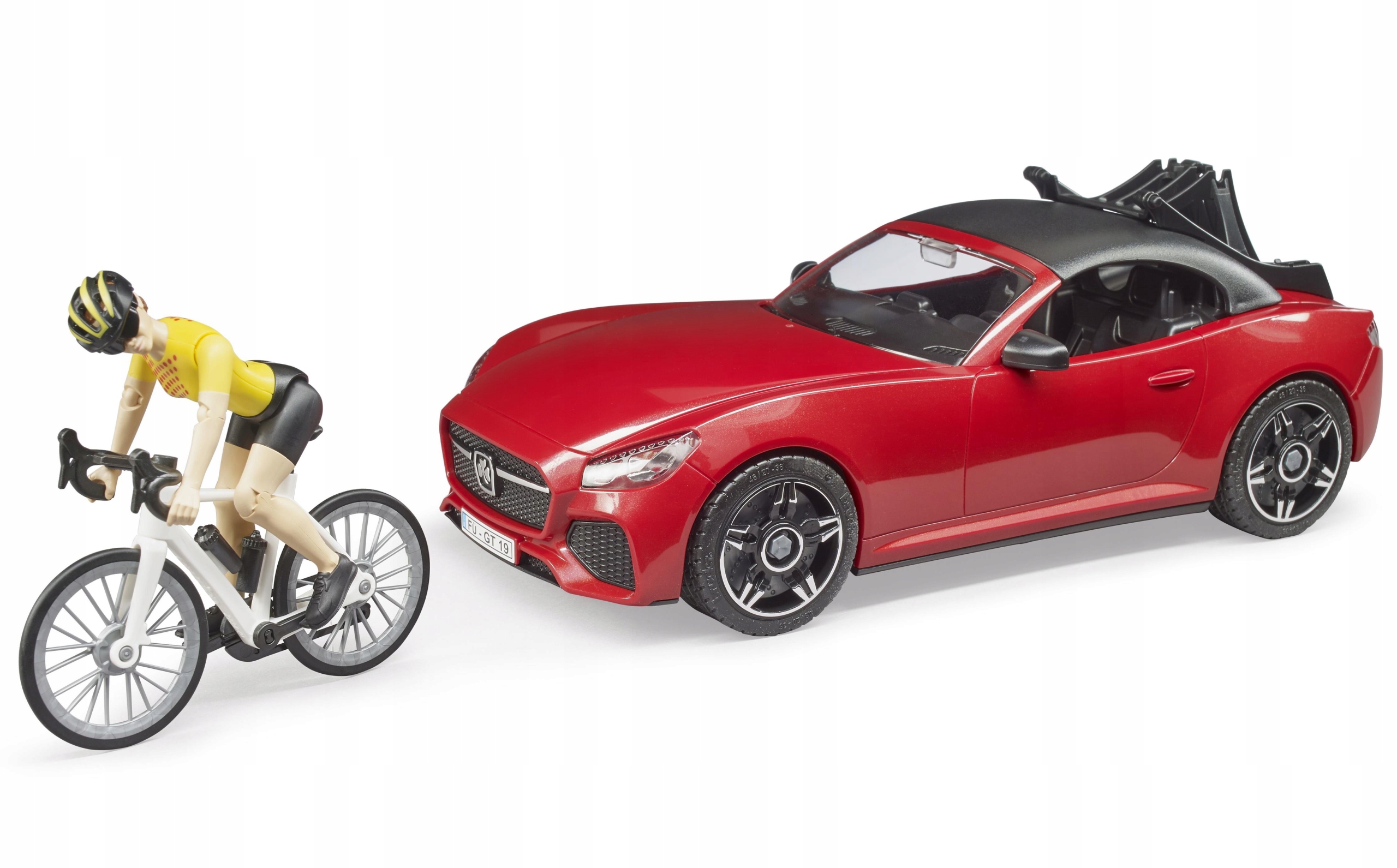 Bruder 03485 Auto Roadster z figurką i rowerem Skala 1:16