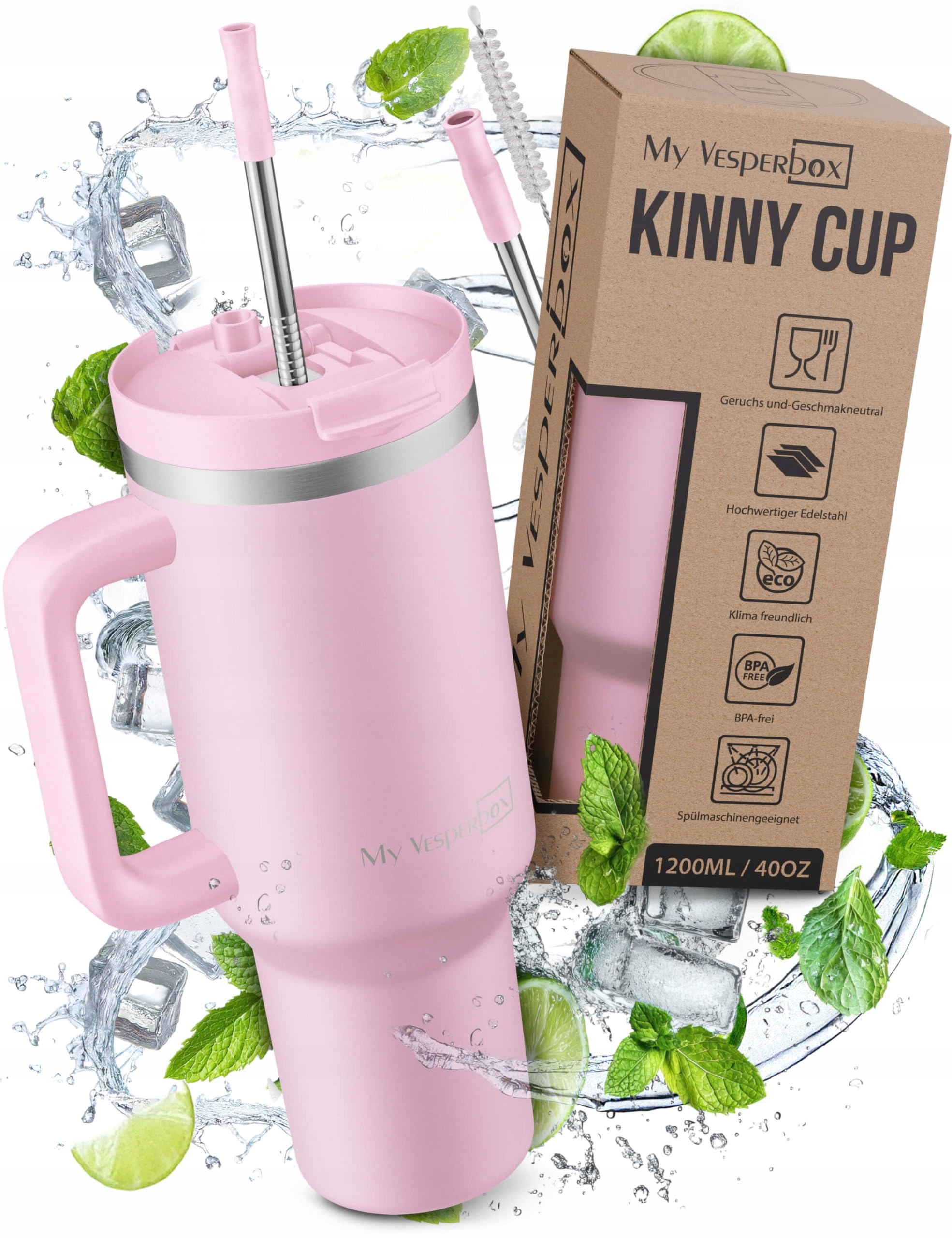 VESPERBOX Kinny Kubek Termiczny Butelka Ze Słomką Stal Nierdzewna BPA Free