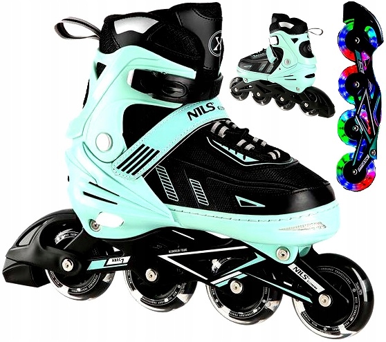 Kolečkové Brusle Brusle 2v1 Nastavitelné 39-42 Led Svítící Pu kola Fitness Mátové L