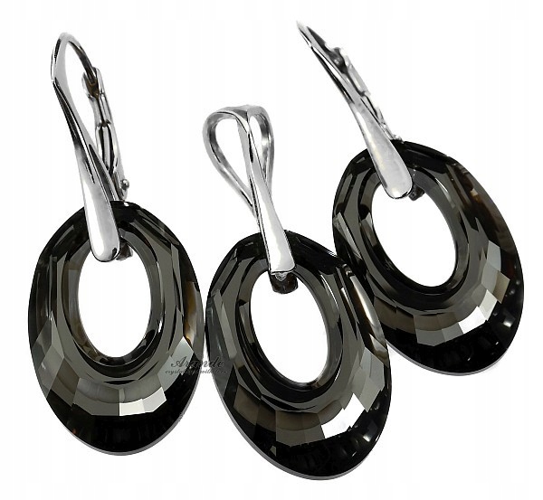 Krystalický komplet řetízek Night Helios Stříbro