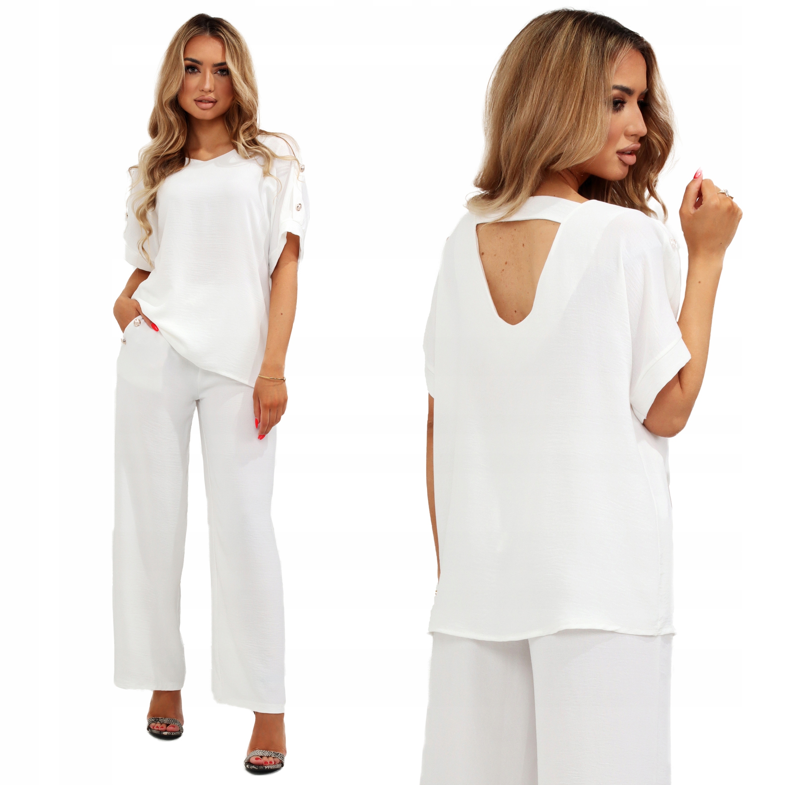 Komplet Damski Top Bluzka Spodnie Kobiecy Modny Luźny Garnitur