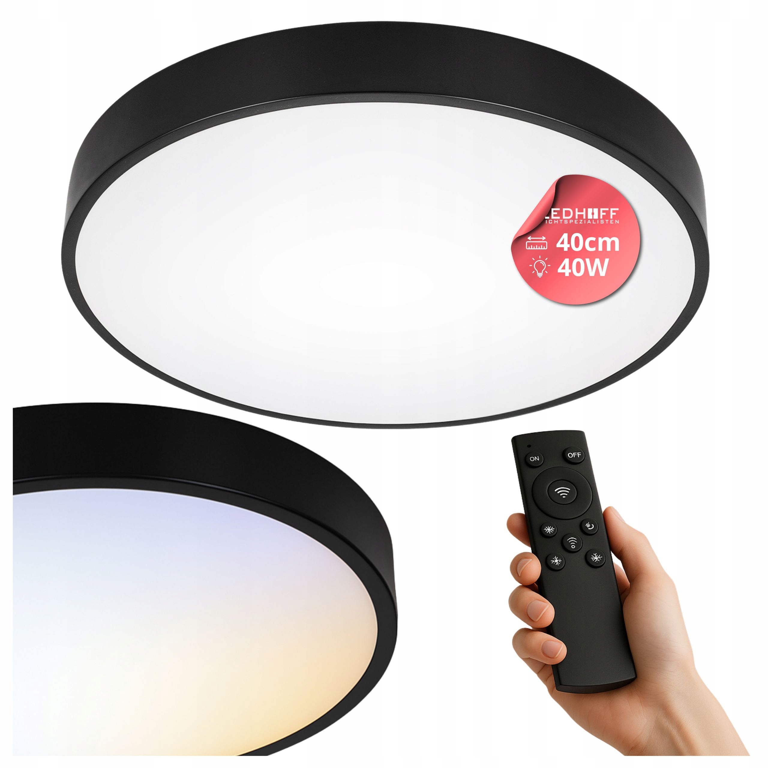 Lampa sufitowa Plafon Led Ściemniany 40cm Okrągły Czarny Pilot panel Salon