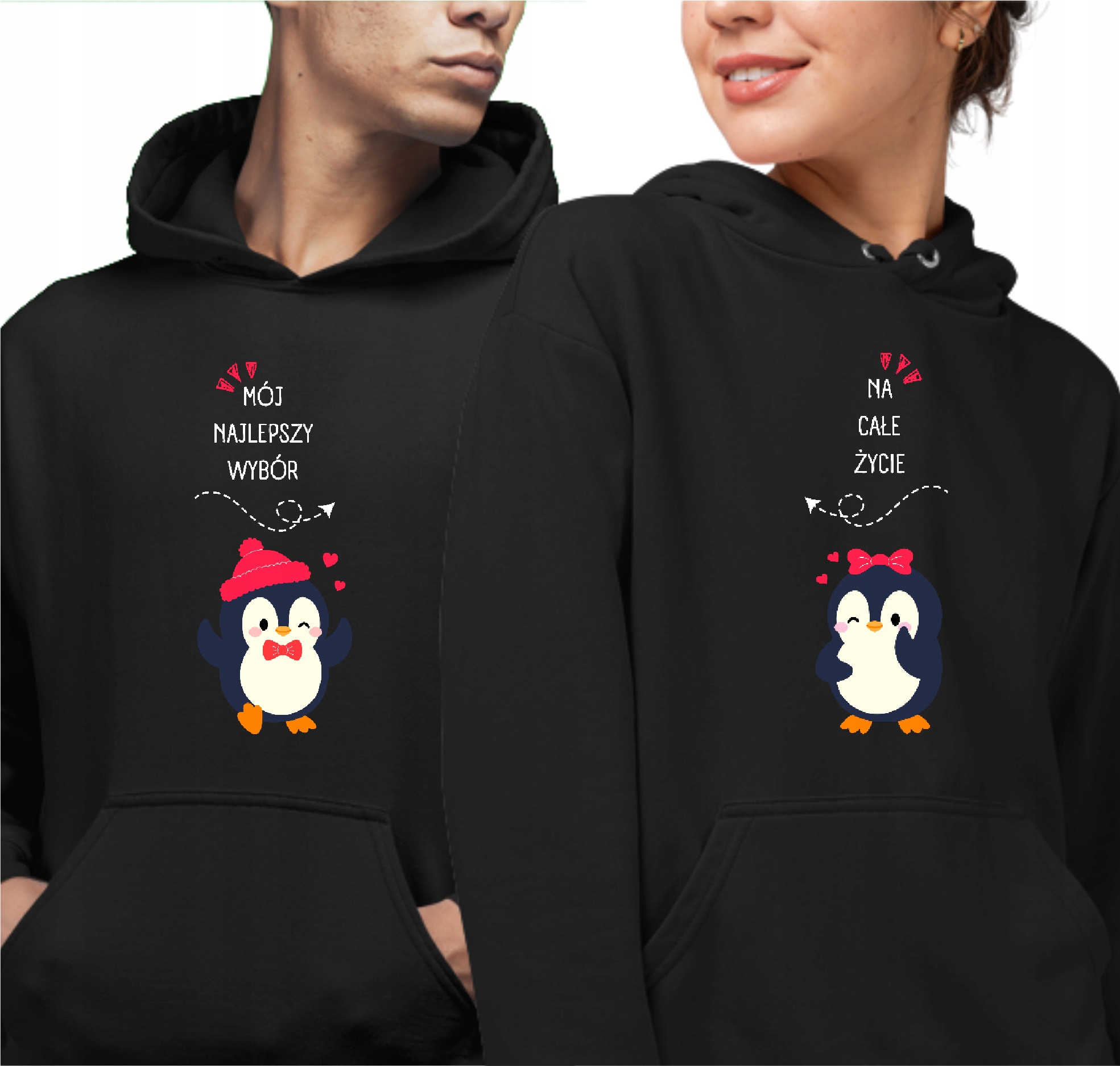Mikiny pro páry Sada tučňáků na Valentýna mikina s kapucí XXL