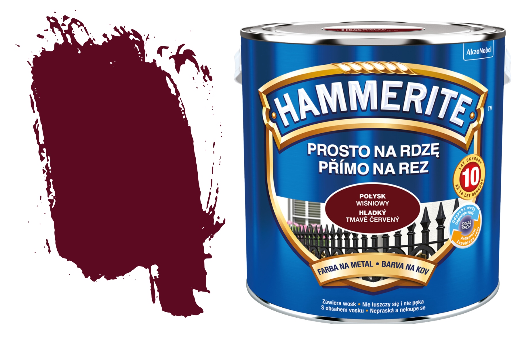 Hammerite do Metalu Gruntoemalia Antykorozyjna Na Rdzę Wiśniowy Połysk 2,5L