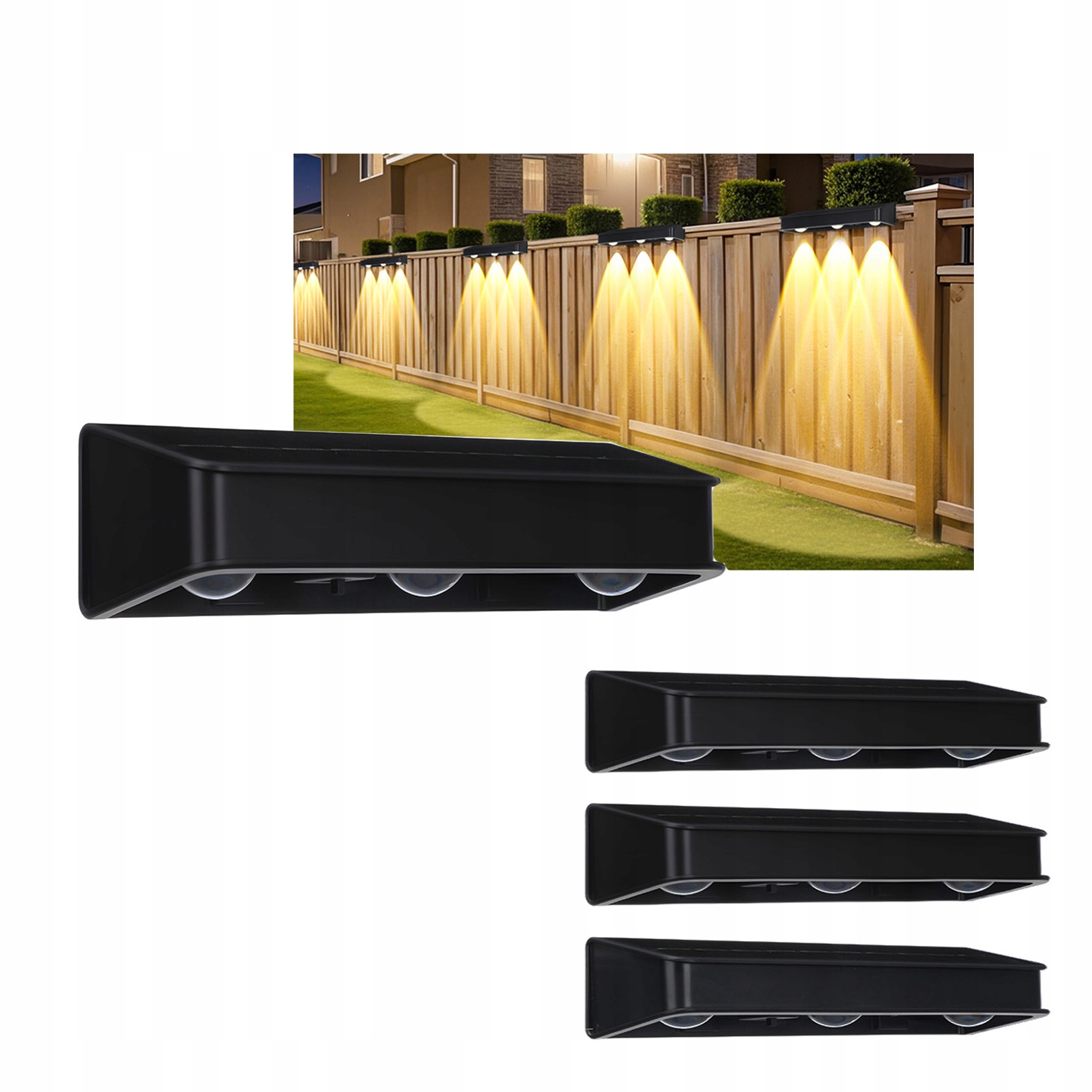 4x LED SOLARNA LAMPA ŚCIENNA ZEWNĘTRZNA LAMPKI SOLARNE NA ELEWACJĘ