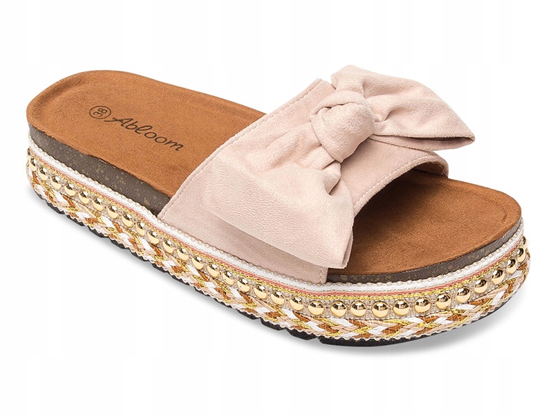 

Zamszowe klapki damskie z Kokardą beżowe 37