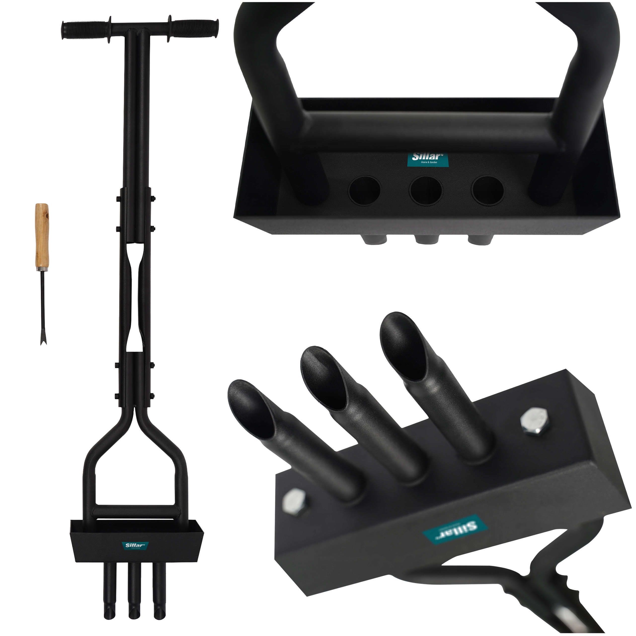 Ruční trubkový provzdušňovač Sillar pro provzdušňování trávníku s nádobou na půdu