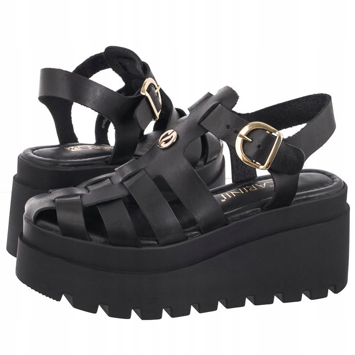 Kožené sandály na platformě pro ženy Carinii černé B9374-E50
