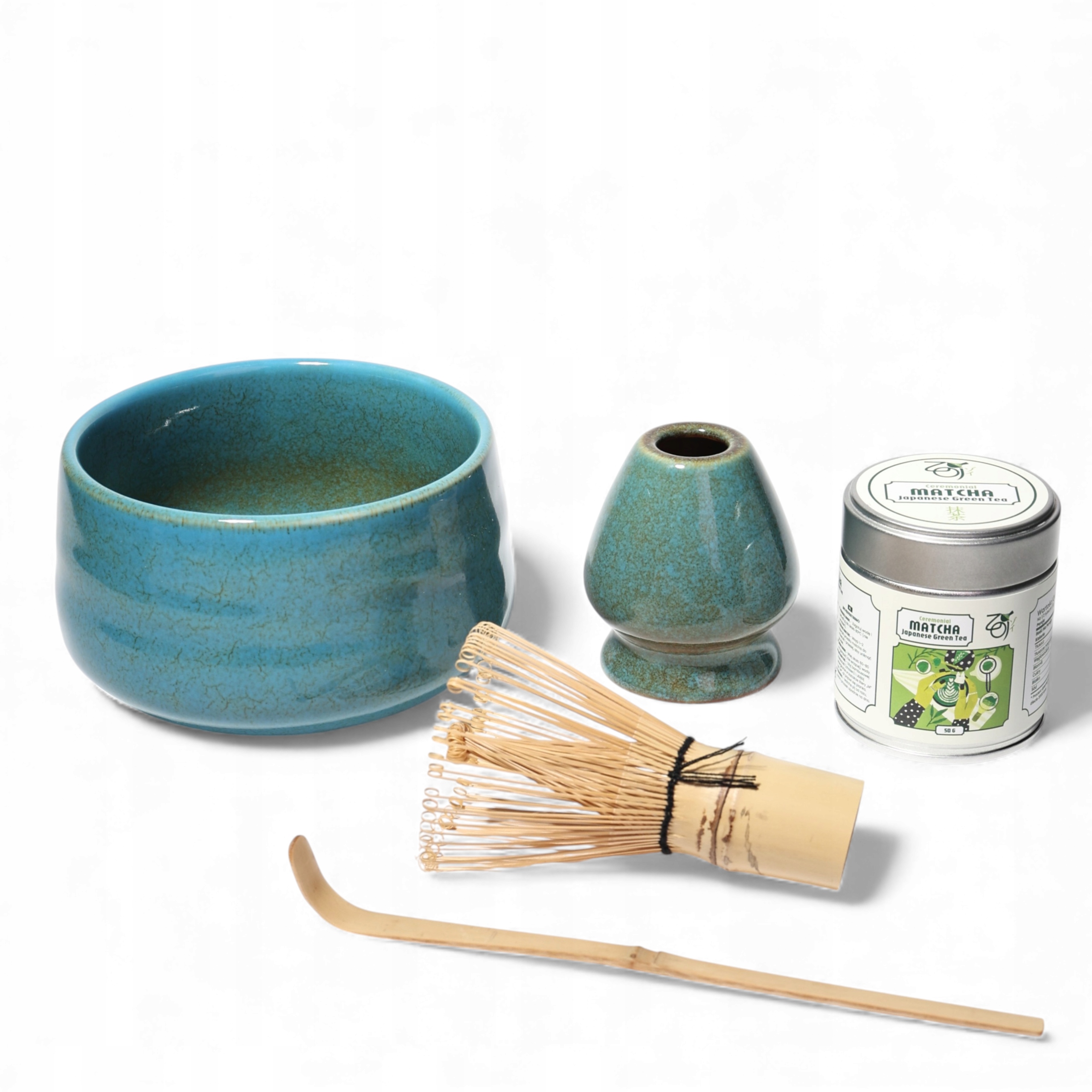 Matcha Dárek Keramický set s čajem 50 g Metlička Podstavec Lžička