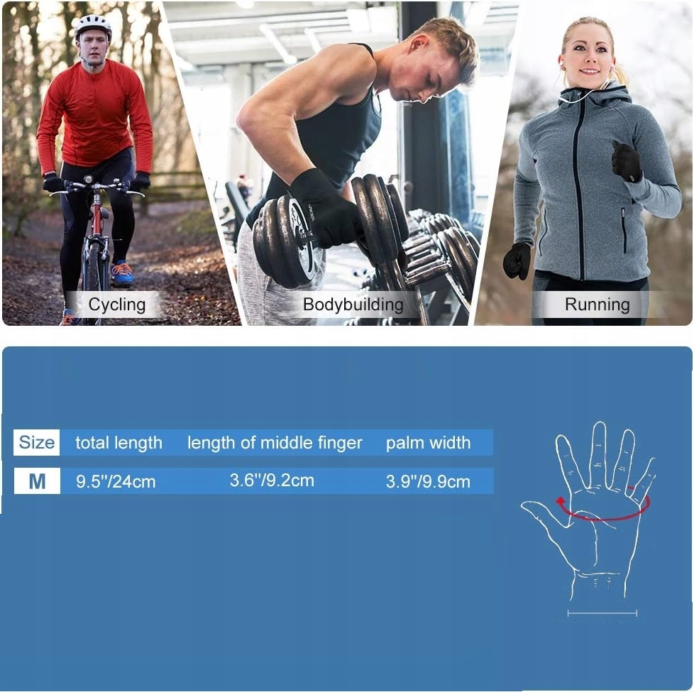 RĘKAWICZKI WIATROODPORNE OUTDOOROWE SPORTOWE M Rozmiar M