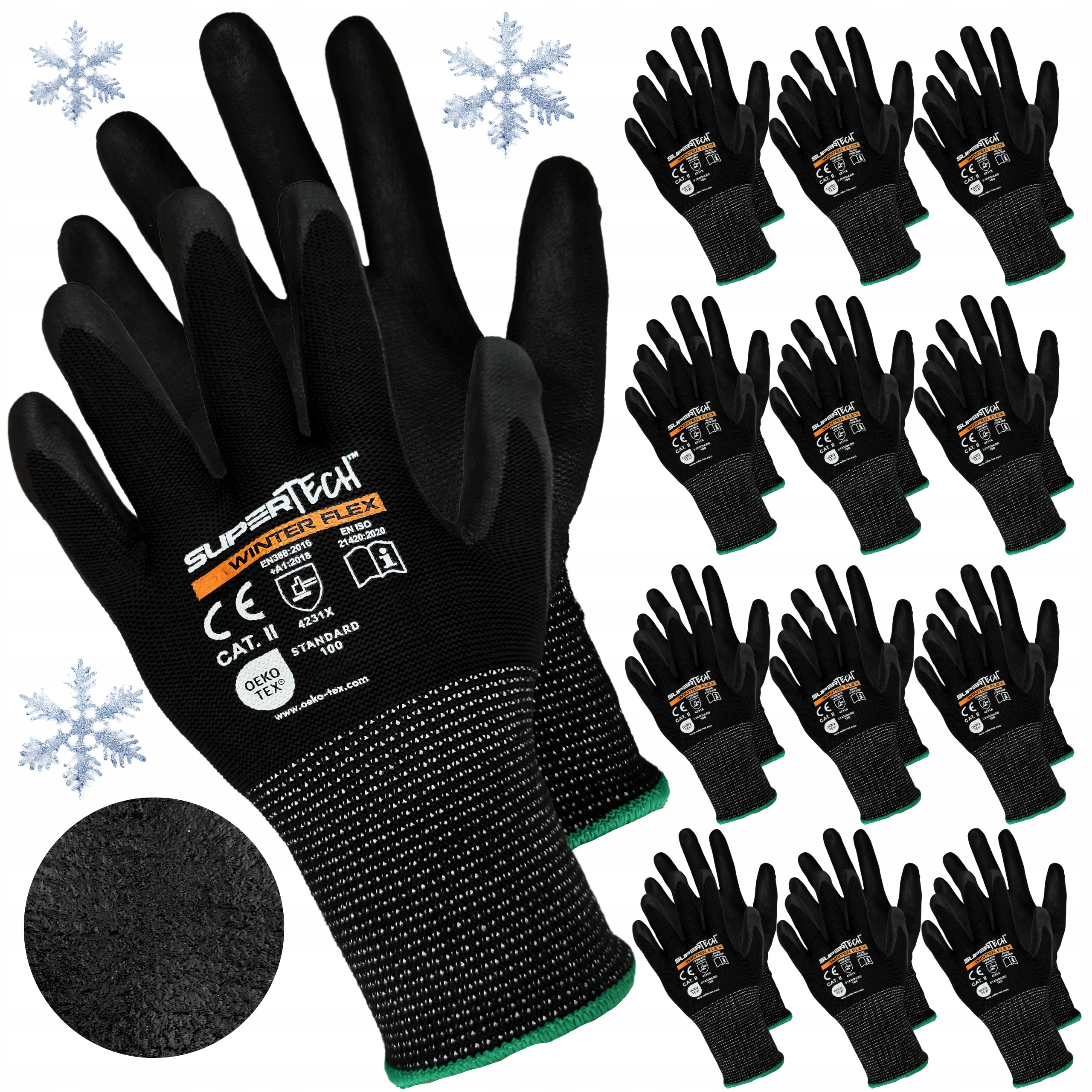 Pracovní rukavice Zimní Zateplené, Teplé, ochranné, Manuální, 12 párů