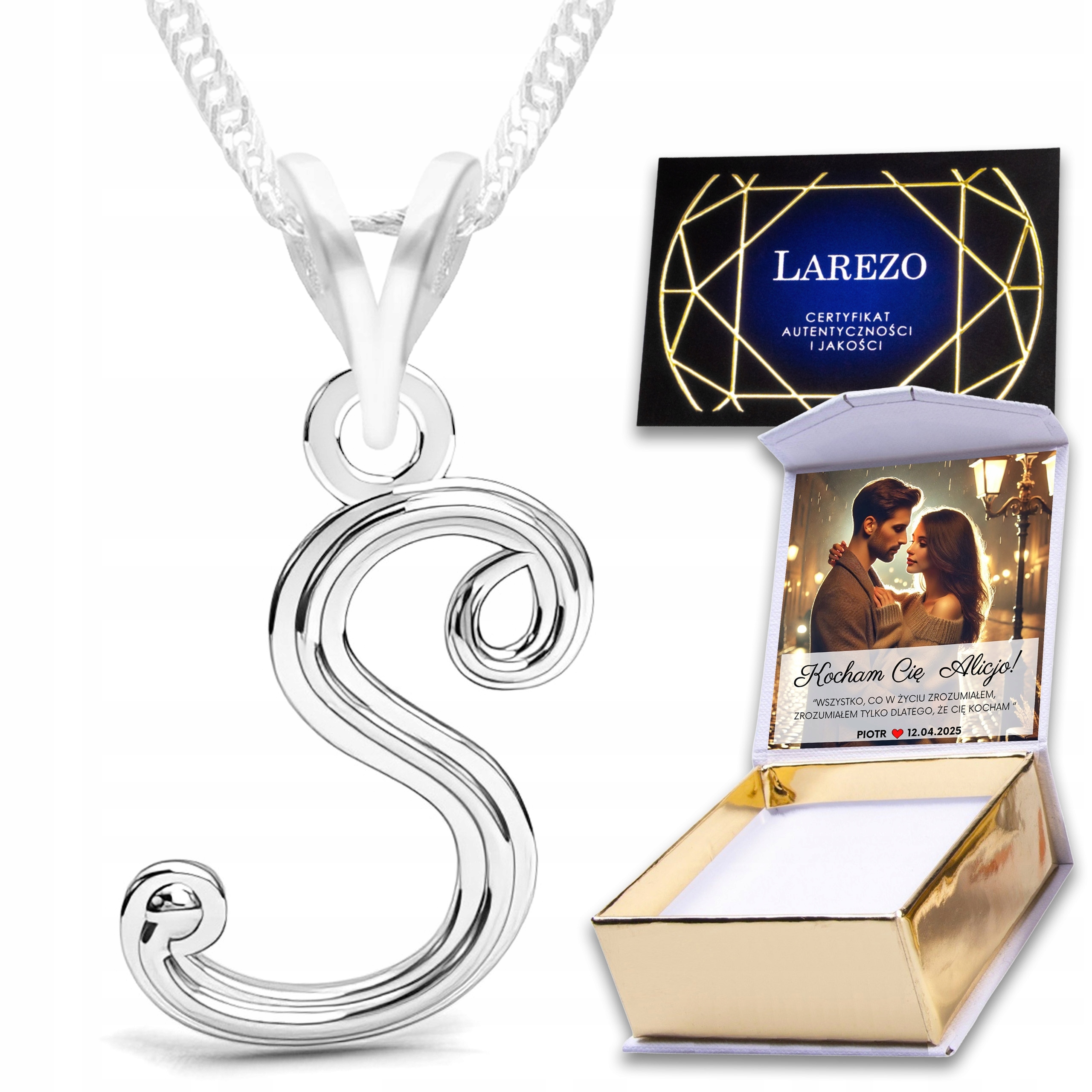 Stříbrný náhrdelník Abeceda Písmeno S Iniciál Jméno Abeceda Potisk 925