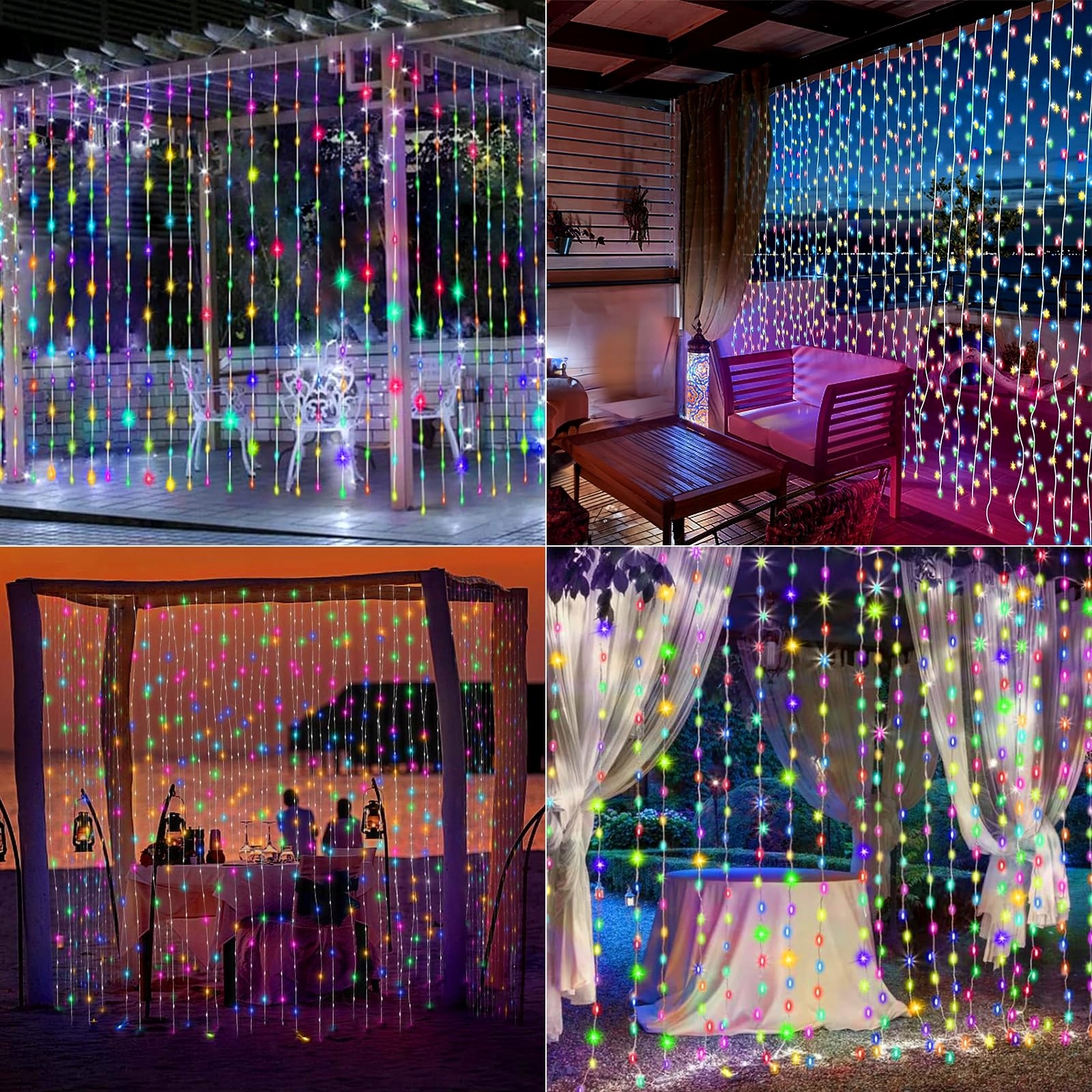 ACXILEXY Kurtyna Świetlna Solarna Girlanda Świetlna Zewnętrzna 3x3M 300LED — miniatura 6