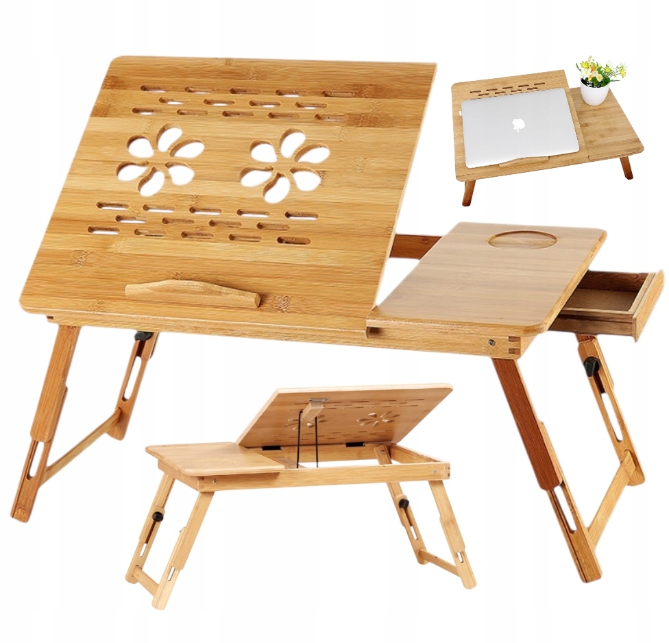 STOLIK POD LAPTOPA SKŁADANY MOBILNY DO ŁÓŻKA REGULOWANY ŚNIADANIOWY BAMBOO