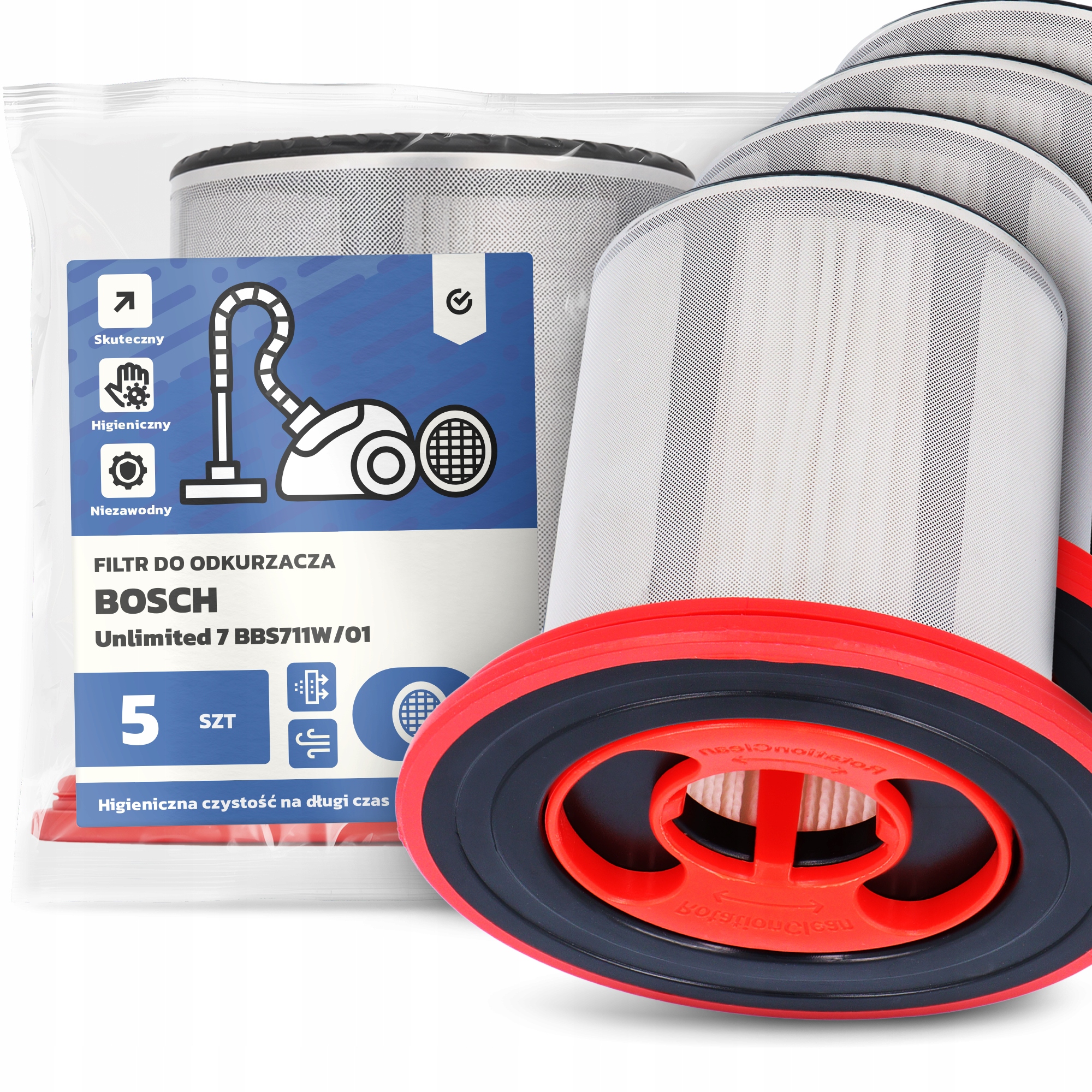 5x Vzduchový Filtr pro Vysavač Bosch Unlimited 7 BBS711W/01 Hepa Em-w