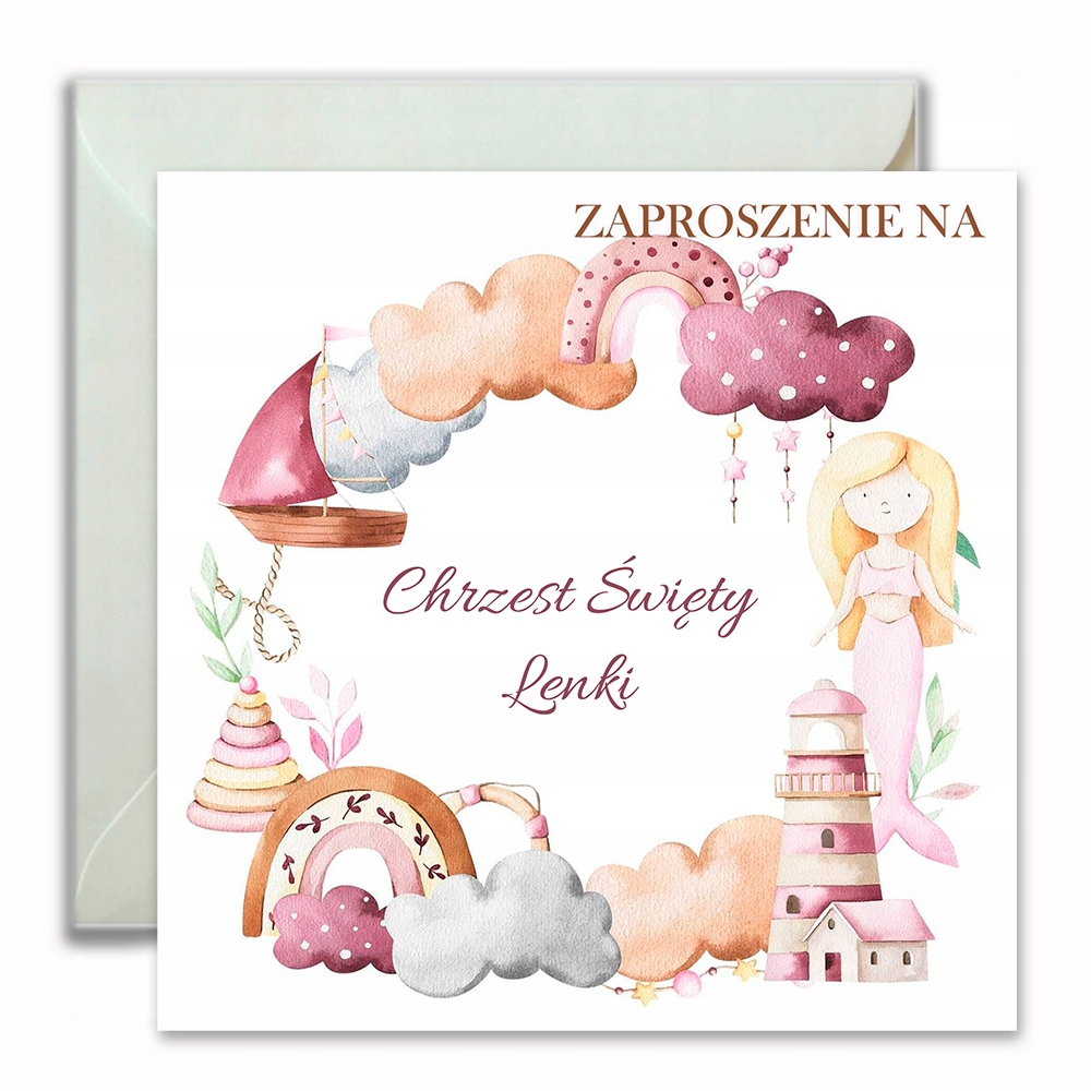 ZAPROSZENIA NA CHRZEST IMIĘ 10szt SYRENKA TĘCZA 065 EAN (GTIN) 5906196406334