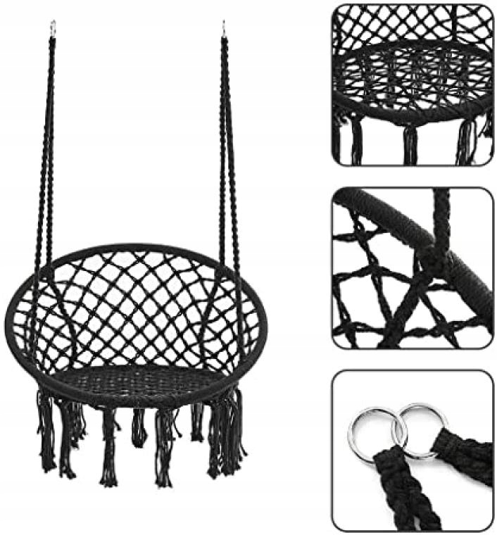 Závesné záhradné kreslo Bocianie Gniazdo v škandinávskom štýle, čierne