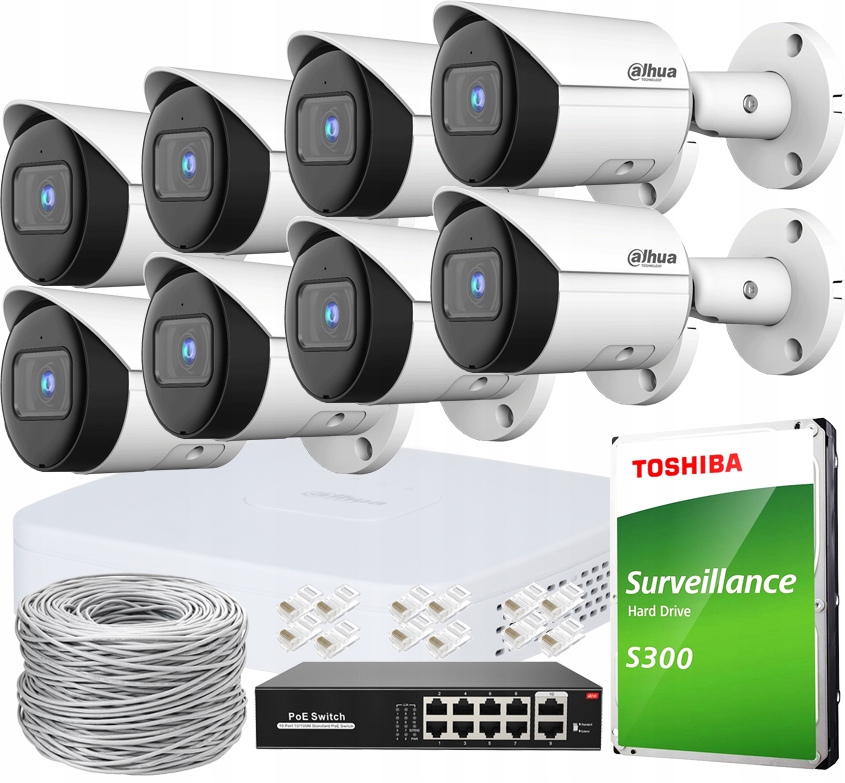 Venkovní Monitorování 8 Kamer Dahua WizSense 4Mpx PoE Sada Ip