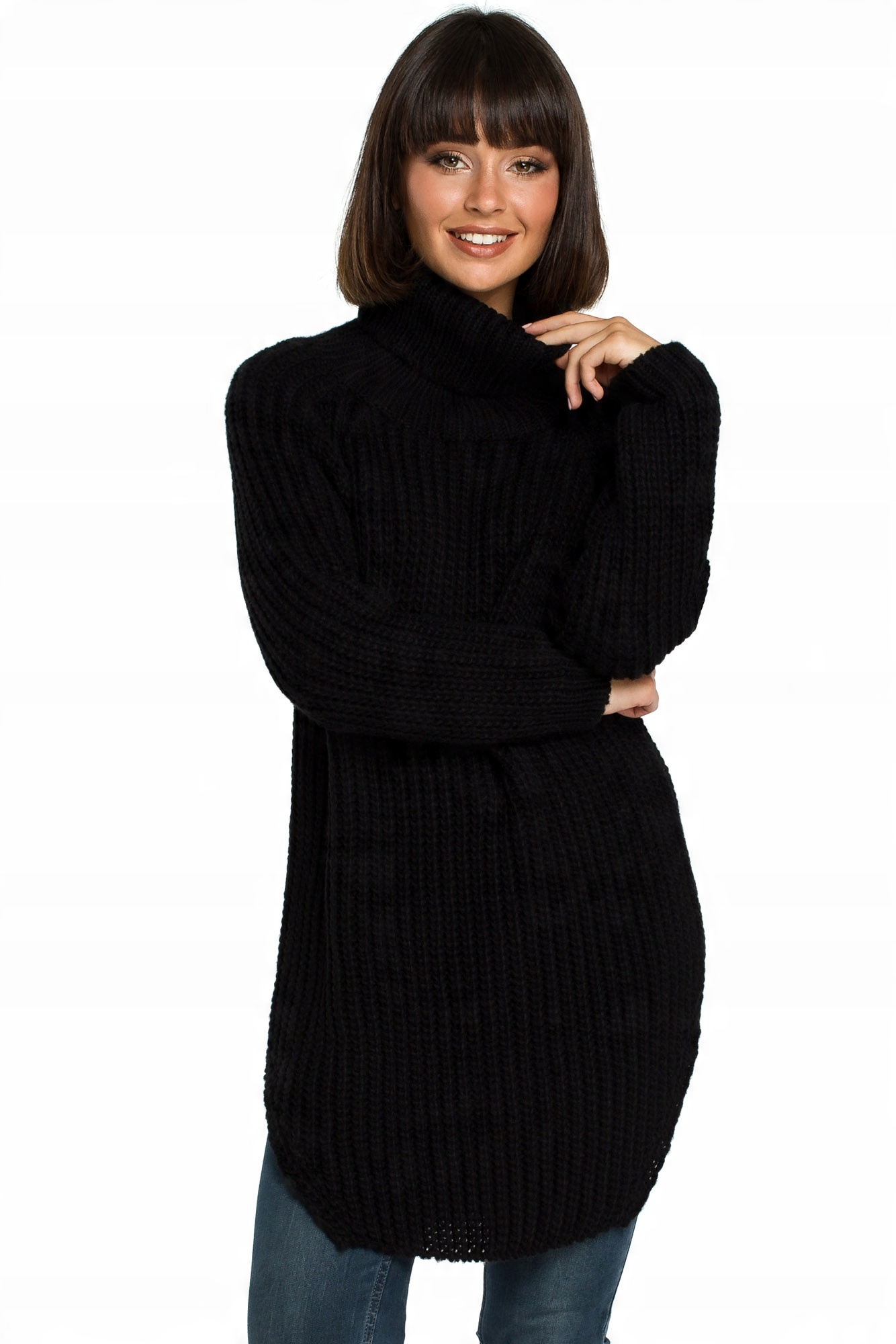 

Be Knit BK005 Długi Sweter Z Gol *OneSize* Czarny