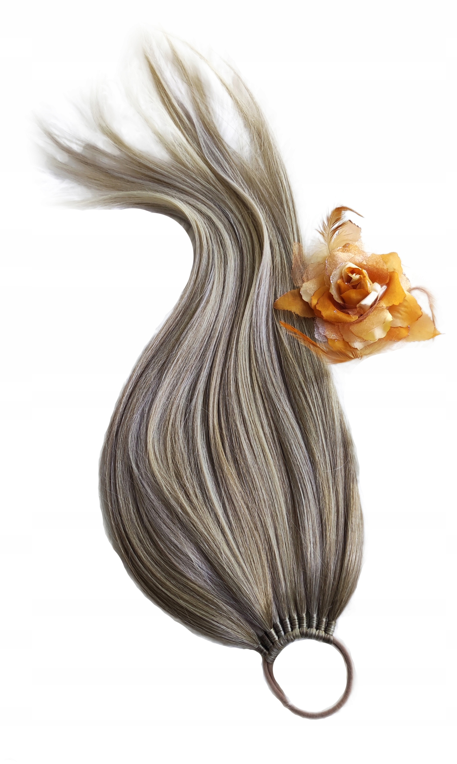 Připínací poník na gumičce, Příčesek, blond mix, Lesklá Blondýnka, 50 cm