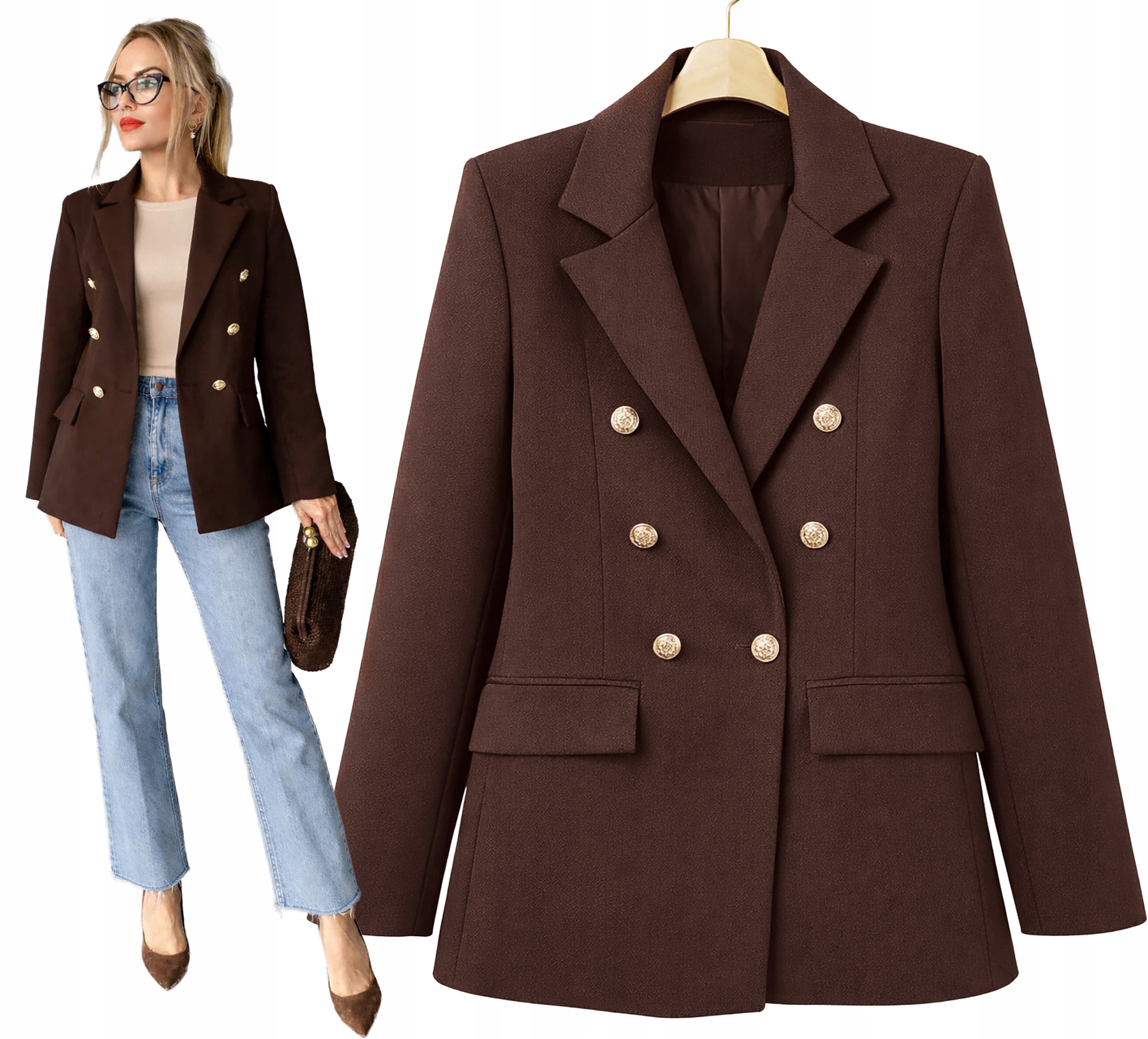 Marynarka damska Żakiet dwurzędowe złote guziki S Olimpia