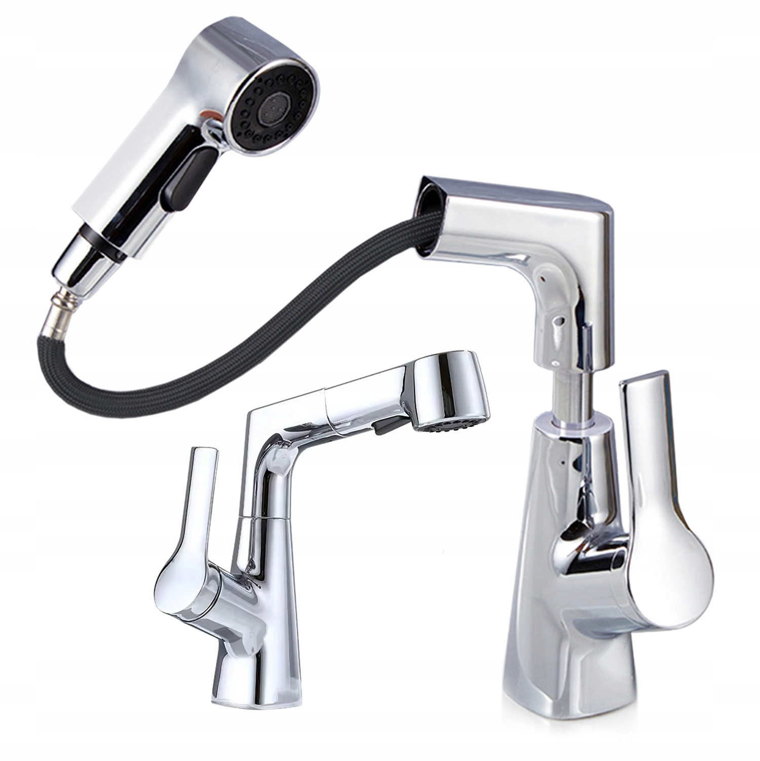 Bateria Kuchenna Umywalkowa Stojąca Obrotowa Wyciągana Wylewka Kran Chrom