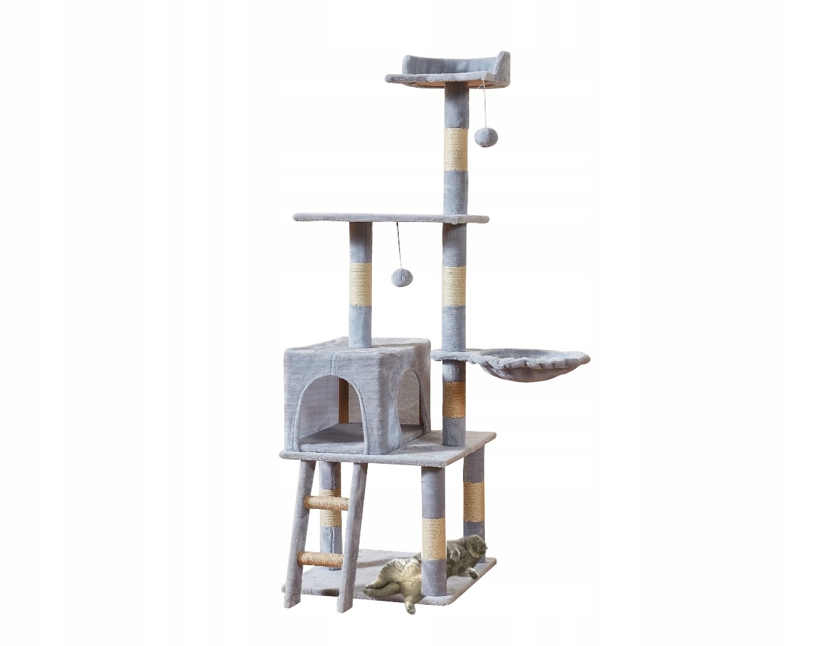 Levně Velké Vysoké Škrabadlo Pro Kočky Kočky Věž Pelíšek Domeček Světle Šedý
