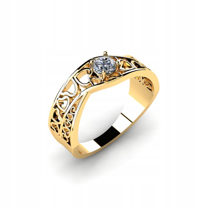 

Pierścionek Złoty Ażurowe Serca Cyrkonia 4MM