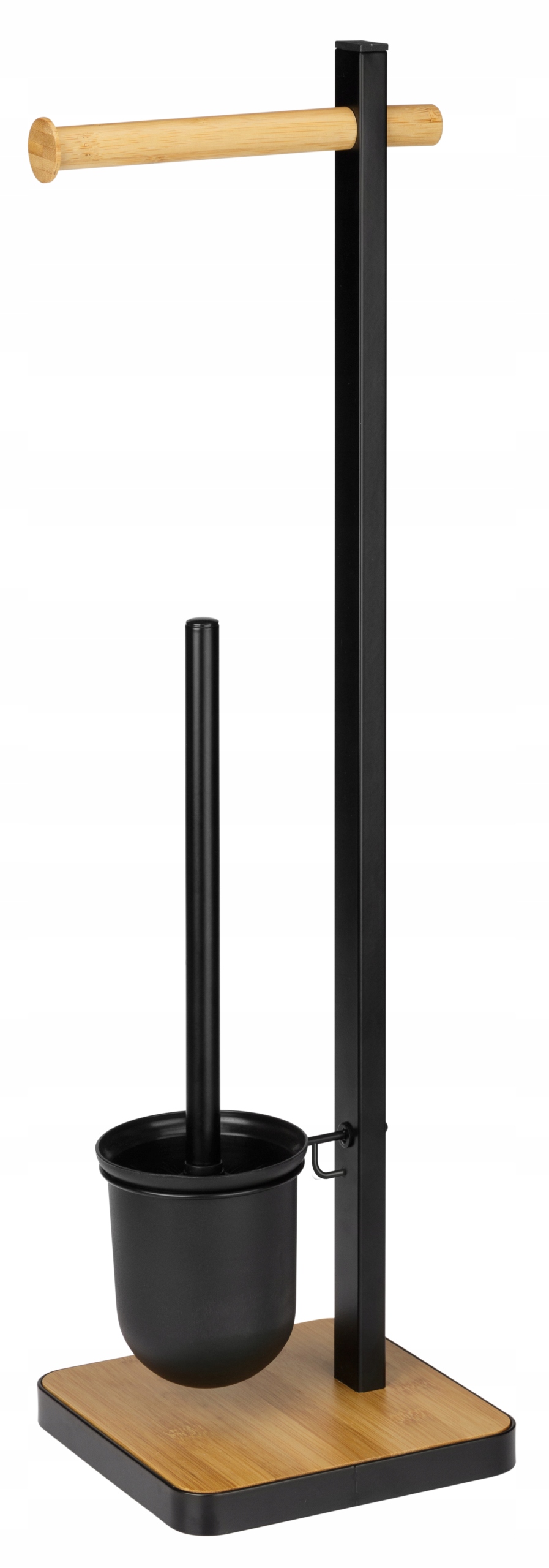 CZARNY STOJAK NA PAPIER TOALETOWY + SZCZOTKA WC BAMBUS ELEGANCKI ZESTAW