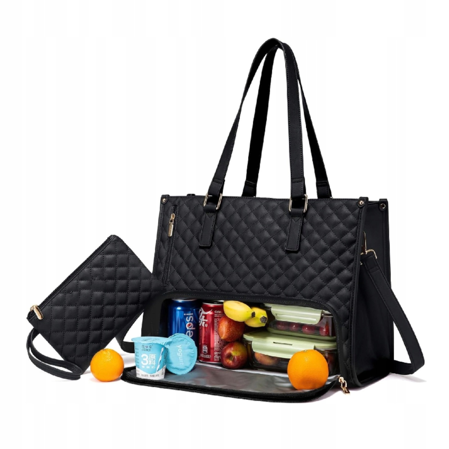 Torba Na Lunch Do Pracy Z Izolacją I Przegródą Na Laptopa, Czarny