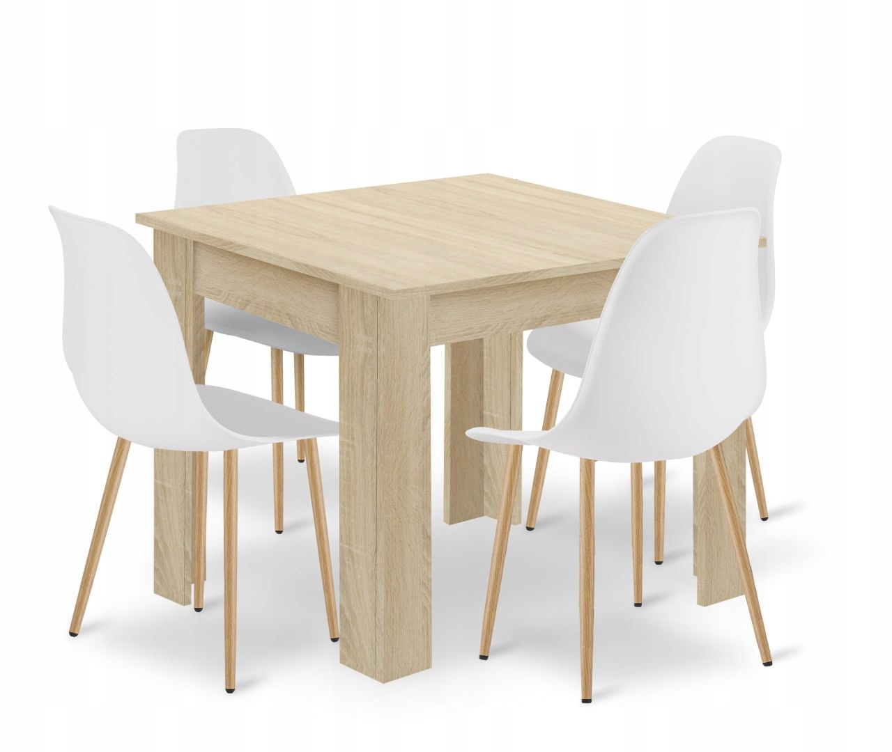 Sada Stůl Np 80x80 Dub Sonoma 4 židle Wat bílé nohy přírodní
