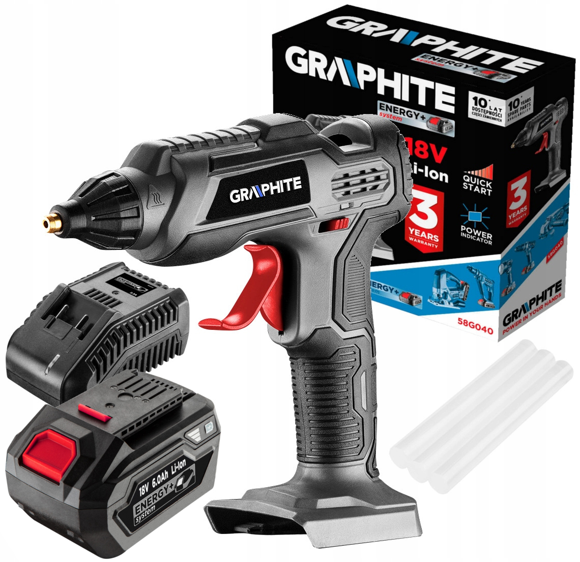 Акумуляторний клейовий пістолет 18V 58G040 + 6Ah