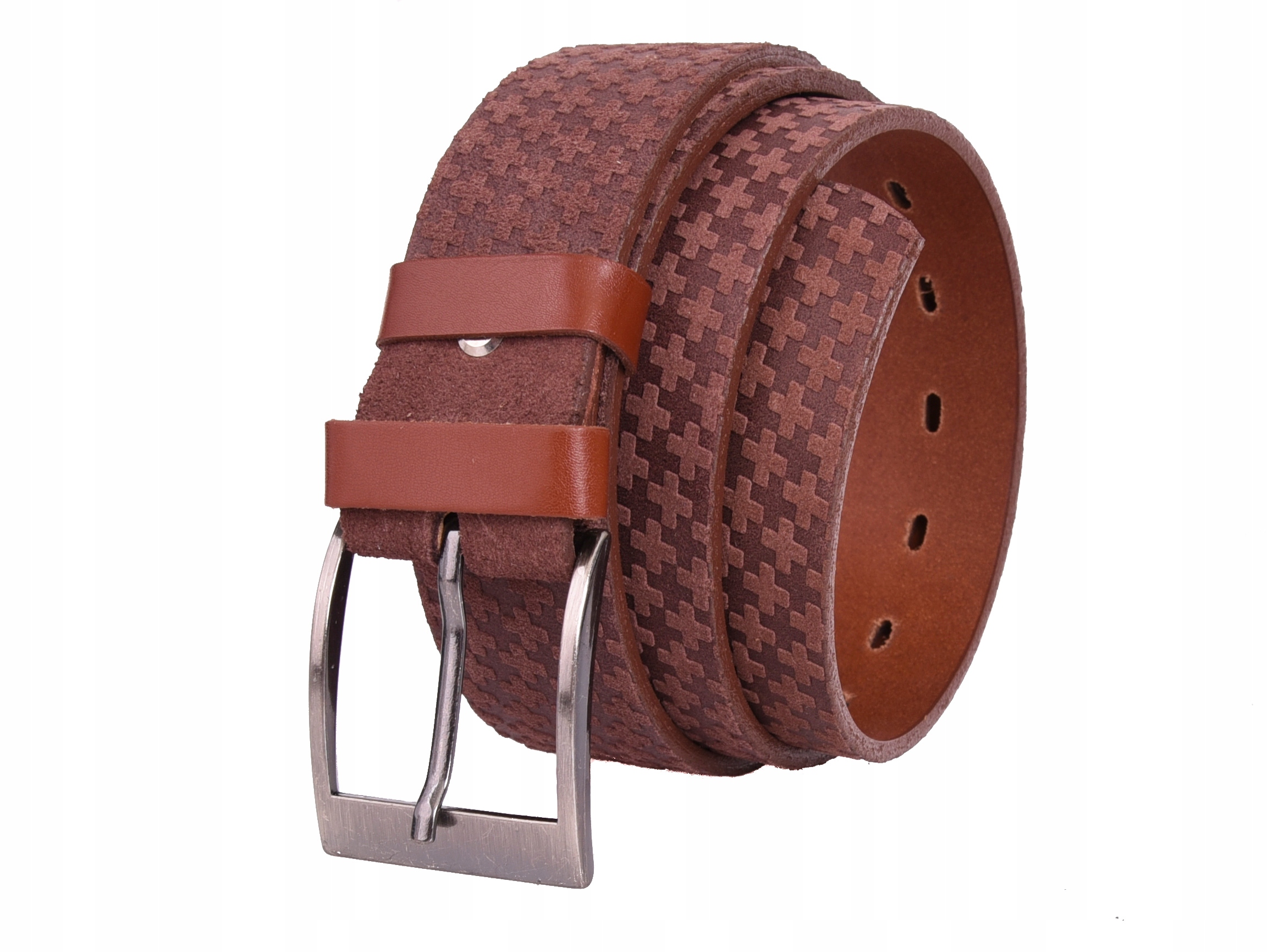 

Męski Skórzany Zamszowy pasek 4cm Brązowy |90obw