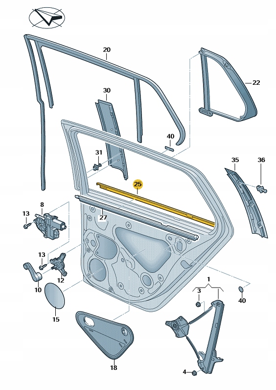 5G9839477A 5AP - УЩІЛЬНЮВАЧ ДВЕРЕЙ ЛІВИЙ ЗАДНІЙ VW GOLF VII