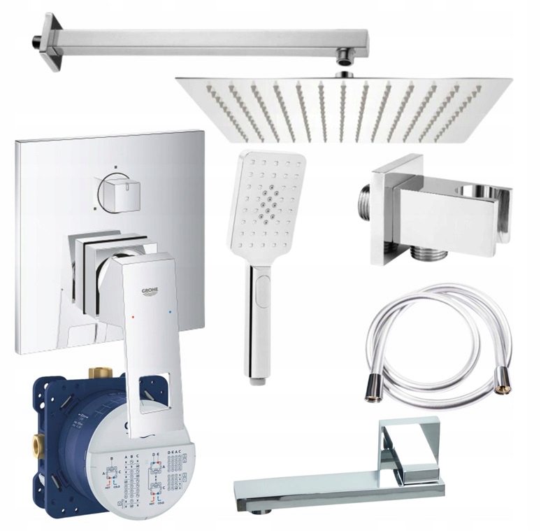 Zestaw Podtynkowy do wanny Bateria Grohe Eurocube Deszczownica Wylewka Box