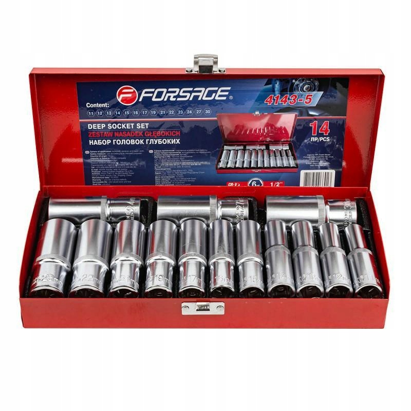 Sada hlubokých nástavců 1/2" 14 ks (11–30 mm) CrV Forsage
