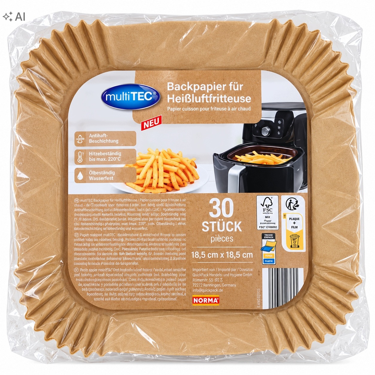 WKŁAD AIR FRYER PAPIER WKŁADY DO FRYTKOWNICY BEZTŁUSZCZOWEJ 30sztuk 18,5cm
