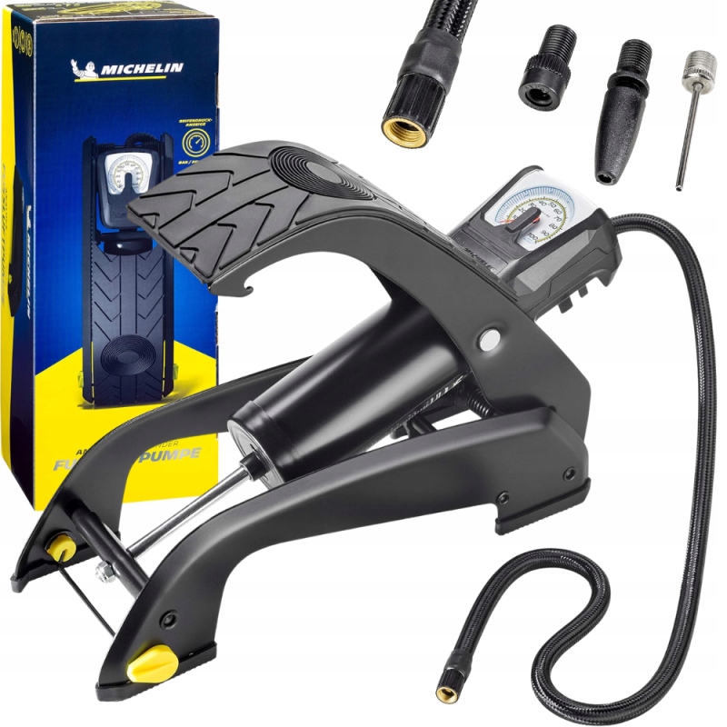 Mocna Pompka Nożna Do Kół Michelin Sprężarka Samochodowa Rowerów Manometr