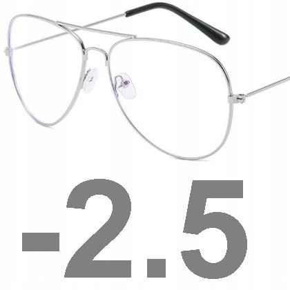 OKULARY KOREKCYJNE MINUSY PILOTKI SREBRNE -2.5