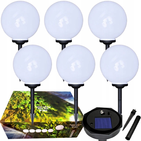 

6x Lampa Ogrodowa Led Solarna kula biała 10 CM