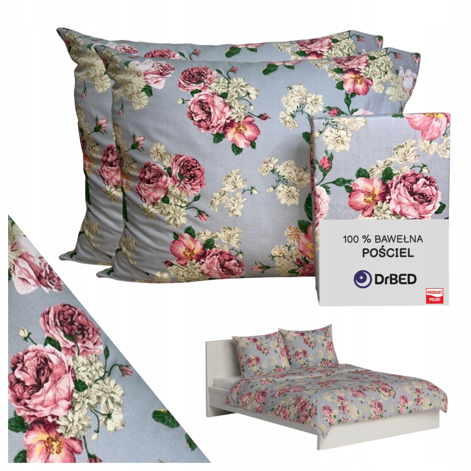 Pościel Bawełniana 160x200 Komplet Pościeli na Zamek Romantyczny Wzór Róże