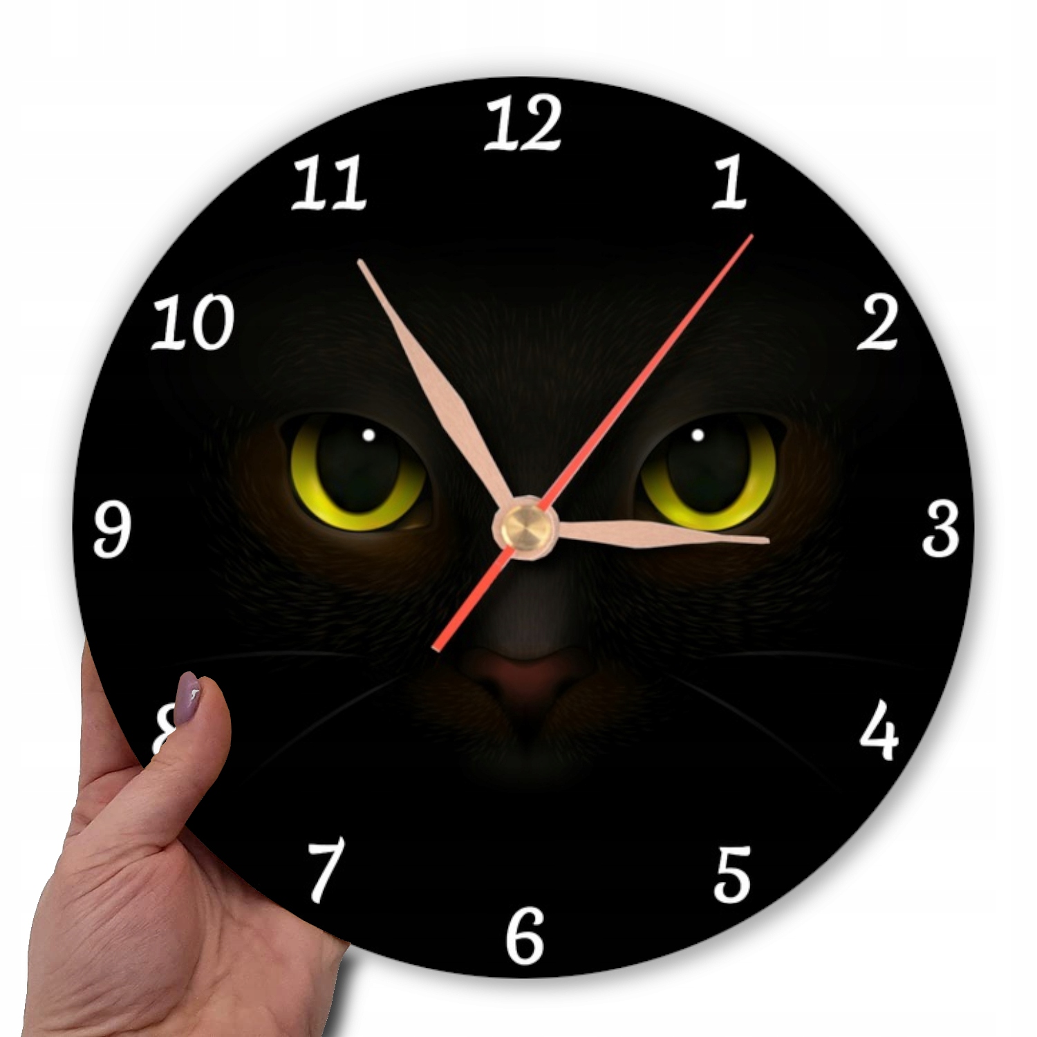 Zegar na ścianę czarny kot zegar kocur kotek Zasilanie baterie