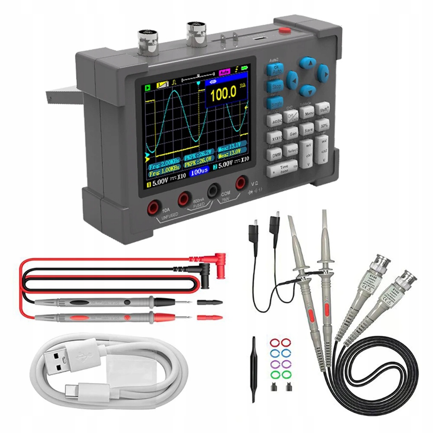 Osciloskop 3v1 120 MHz 250MSa/s Multimetr TrueRMS Gen. Signál