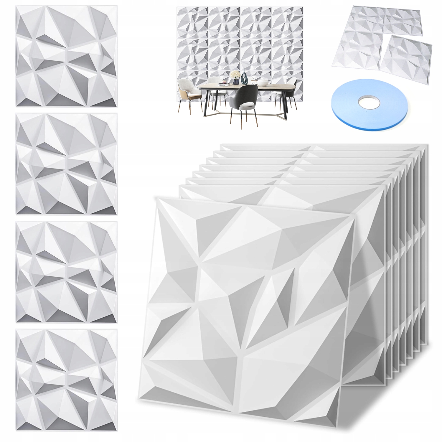 Bílá Kazeta Nástěnné Panely Stropní Kazety 3D Diamant Bílá 12X